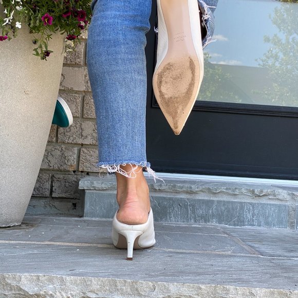 Stuart Weitzman Mira Leather Mules White - Picture 5 of 5